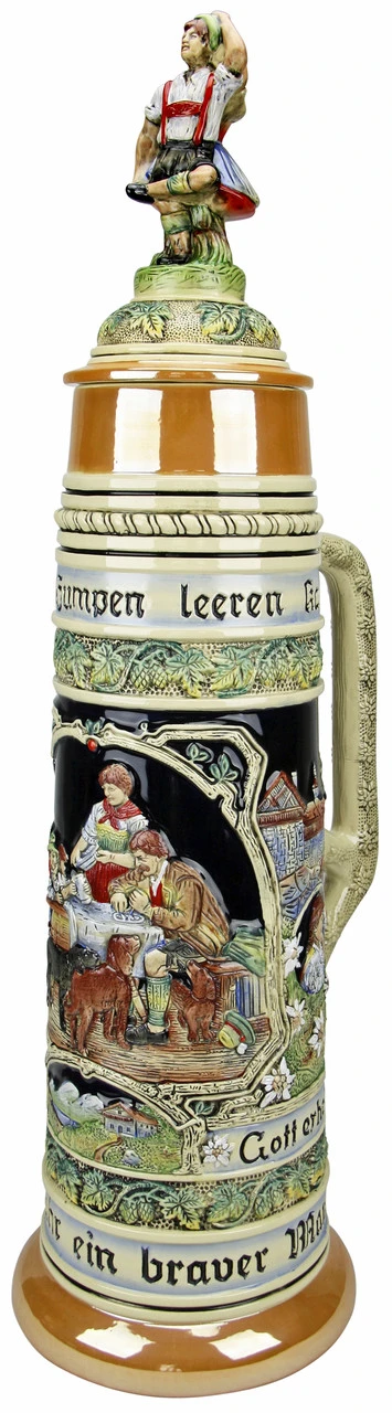 12 Liter Gold Multi-Color Beer Stein With Dancing Bavarian Couple Lid 6 12 Liter Gold Multi-Color Beer Stein With Dancing Bavarian Couple Lid - Image 6