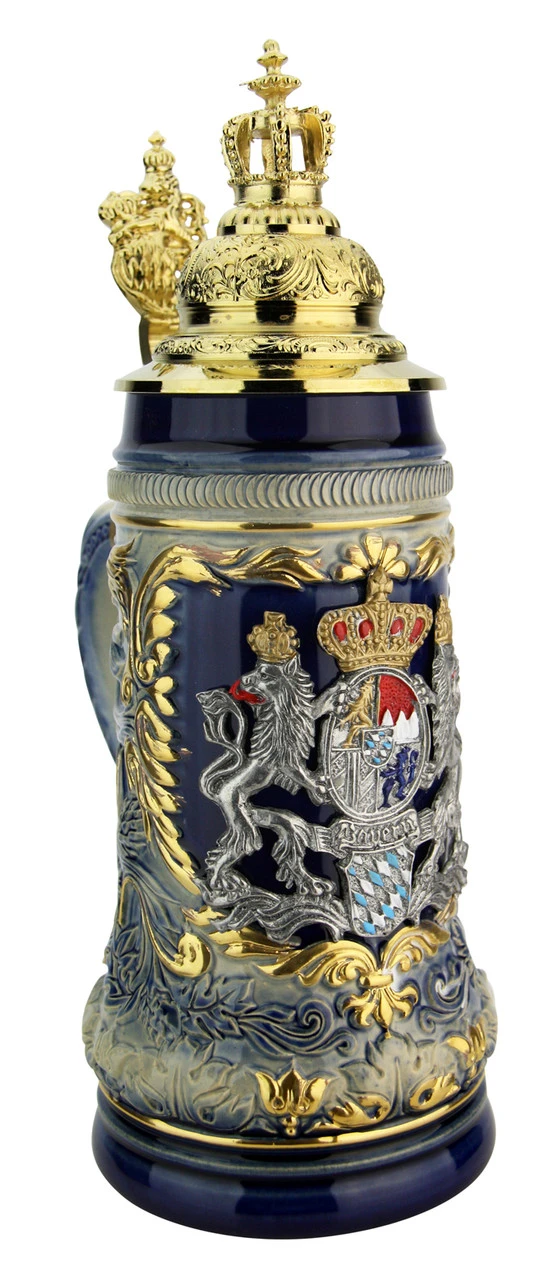 Bavaria Lion Crest Beer Stein With Gilded Royal Crown Lid - Image 7