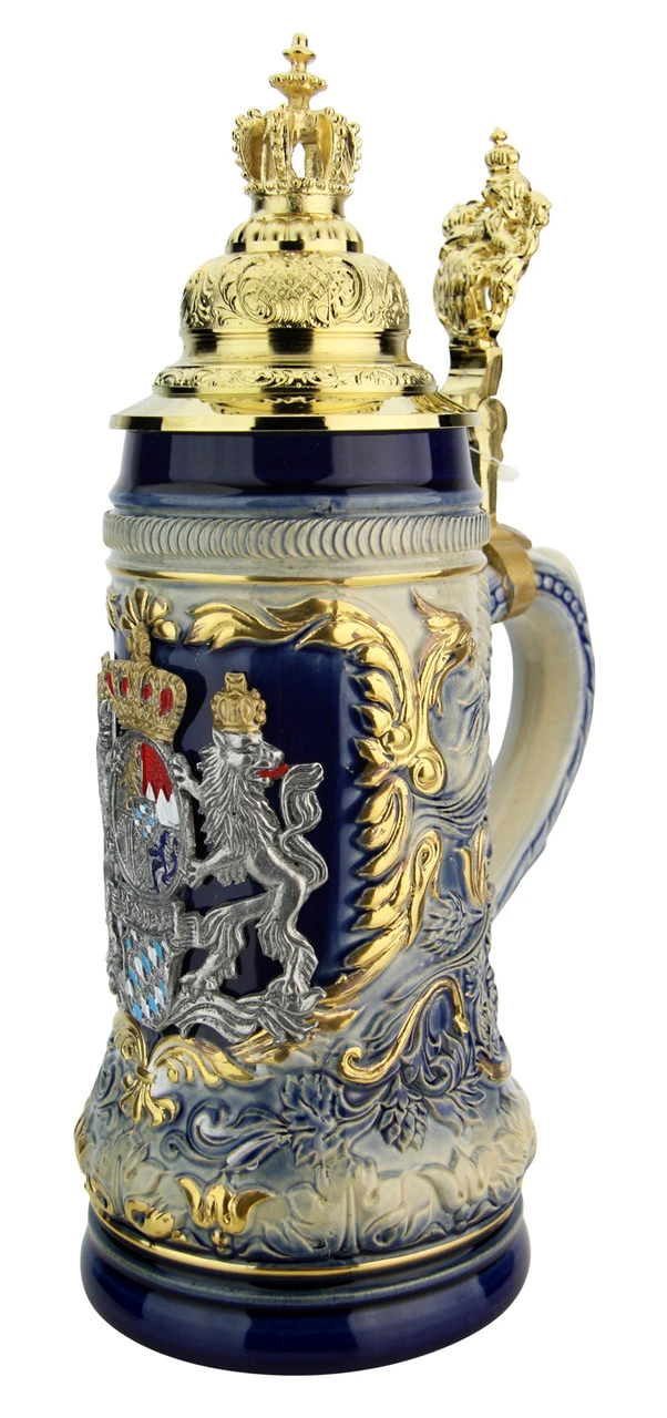 Bavaria Lion Crest Beer Stein With Gilded Royal Crown Lid - Image 3