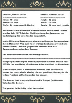 King Limitaet 2017 | Defending The Homeland Handpainted Beer Stein -Zimmermann Shop Certificate Back Limitaet 2017 70180.1486055355