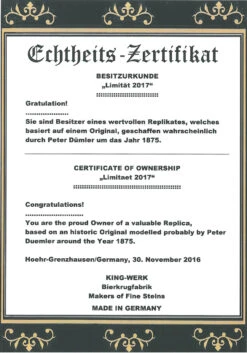King Limitaet 2017 | Defending The Homeland Handpainted Beer Stein -Zimmermann Shop Certificate Front Limitaet 2017 07447.1486055349