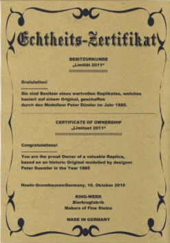 King Limitaet 2011 | King Barbarossa Antique Style Beer Stein -Zimmermann Shop Certificate Side 1 56800.1304039854