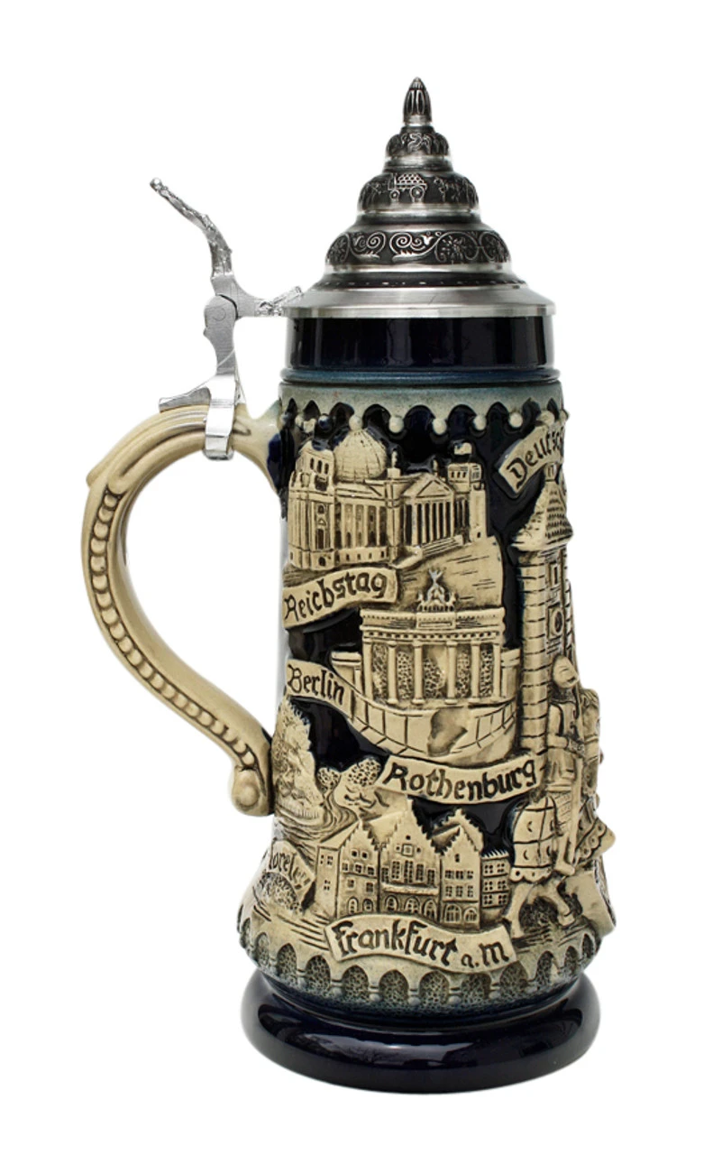 Deutschland Germany Jousting Knights Beer Stein Cobalt 3 Deutschland Germany Jousting Knights Beer Stein Cobalt - Image 3