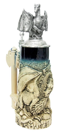 Dragon Beer Stein Rustic With Dragon Lid 6 Dragon Beer Stein Rustic With Dragon Lid -Zimmermann Shop Dragon Beer Stein Rustic with Pewter Dragon Lid KT4000ED Angle SM 88429.1401400188