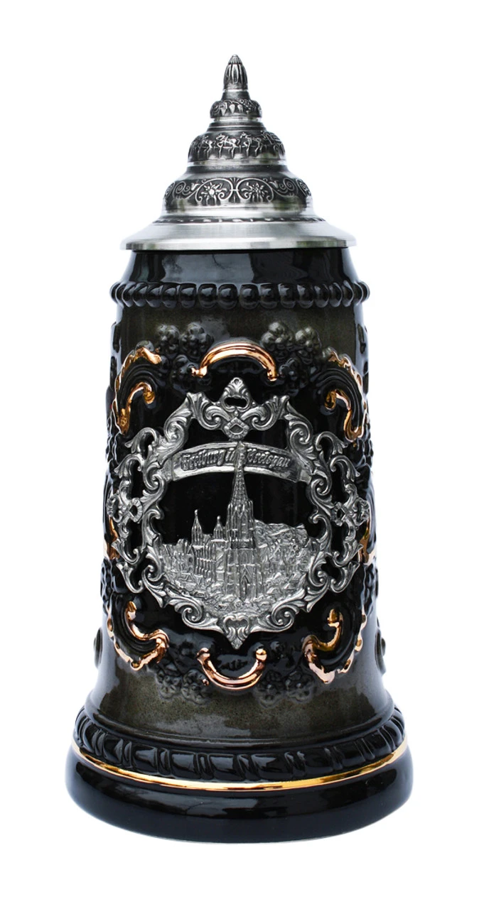 Freiburg Souvenir Beer Stein With Pewter Badge