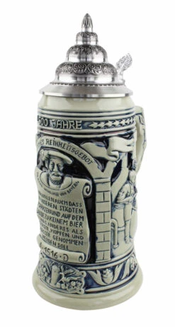 German Beer Purity Law 500 Year Anniversary Beer Stein Cobalt -Zimmermann Shop German Beer Purity Law 500 Year Anniversary Beer Stein Cobalt K519SG Angle SM 14833.1458852975