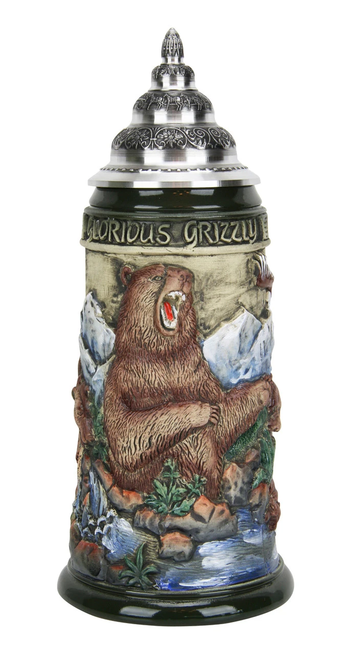 Glorious Grizzly Bear Beer Stein Rustic 1 Glorious Grizzly Bear Beer Stein Rustic