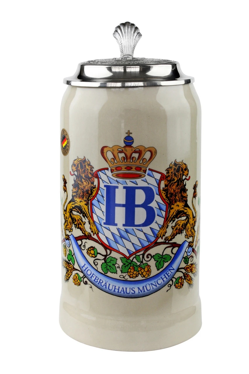 Hofbrauhaus 1 Liter Stoneware Beer Stein With HB Lid