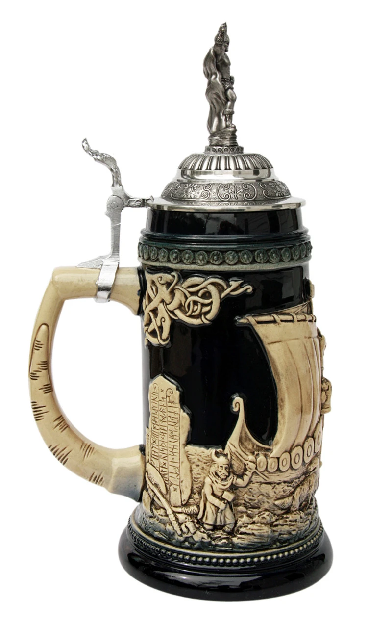 Leif Erikssen Viking Beer Stein Cobalt With Viking Lid - Image 3