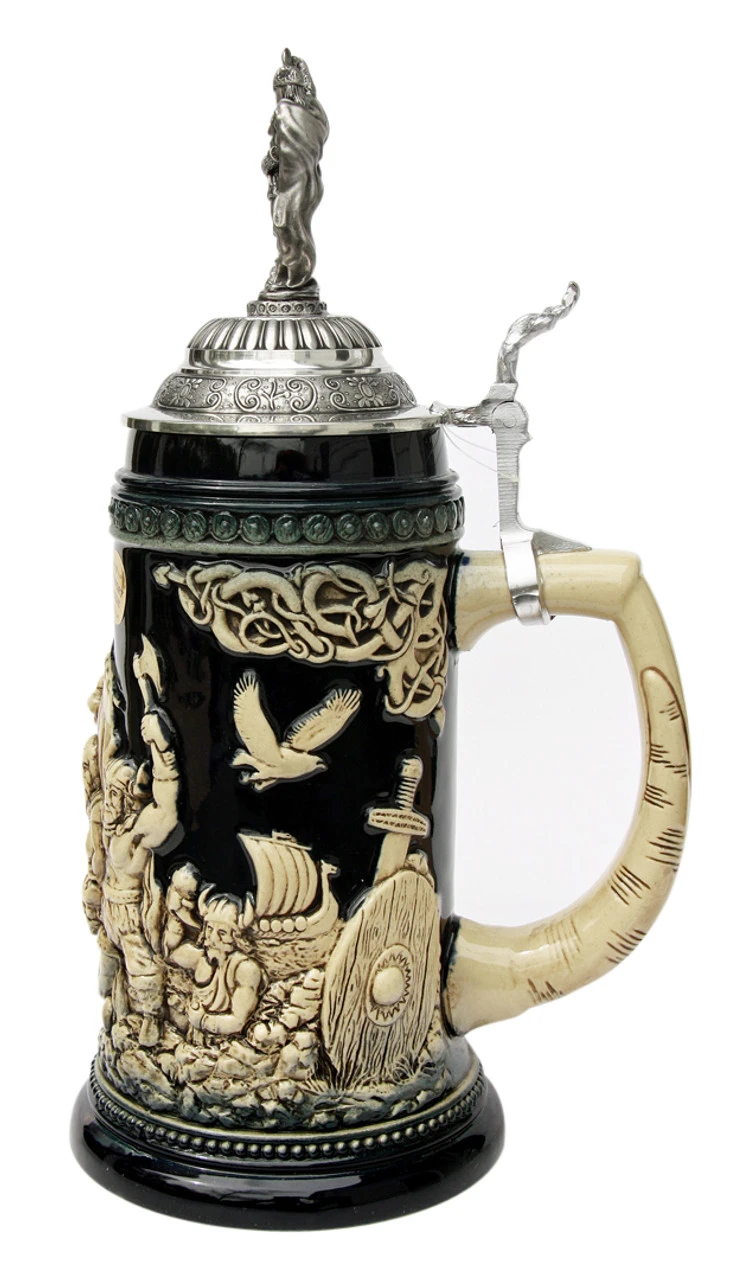Leif Erikssen Viking Beer Stein Cobalt With Viking Lid - Image 5