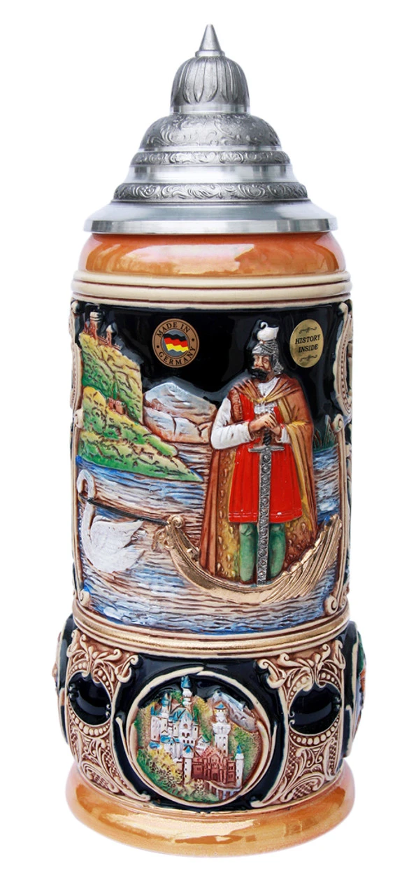 King Limitaet 2001 | Lohengrin Handpainted Beer Stein 1 King Limitaet 2001 | Lohengrin Handpainted Beer Stein