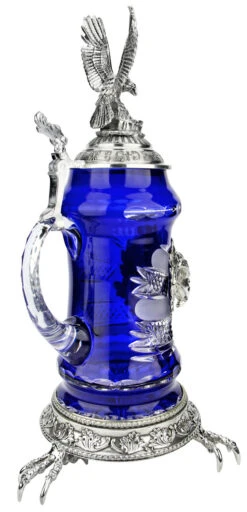 Lord Of Crystal Eagle German Beer Stein Blue | 3D Eagle Lid | Talon Feet -Zimmermann Shop Lord of Crystal Eagle German Beer Stein Blue 3D Flying Eagle Lid K6004BZFAFL BackA SM 27581.1575135858