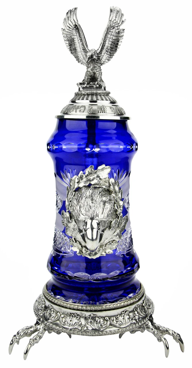 Lord Of Crystal Eagle German Beer Stein Blue | 3D Eagle Lid | Talon Feet