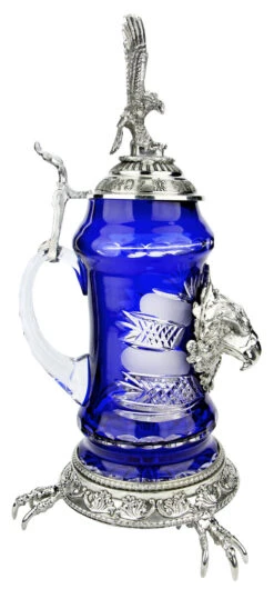 Lord Of Crystal Eagle German Beer Stein Blue | 3D Eagle Lid | Talon Feet -Zimmermann Shop Lord of Crystal Eagle German Beer Stein Blue 3D Flying Eagle Lid K6004BZFAFL LS SM 53909.1575135866