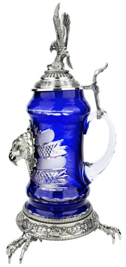 Lord Of Crystal Eagle German Beer Stein Blue | 3D Eagle Lid | Talon Feet -Zimmermann Shop Lord of Crystal Eagle German Beer Stein Blue 3D Flying Eagle Lid K6004BZFAFL RS SM 73859.1575135845