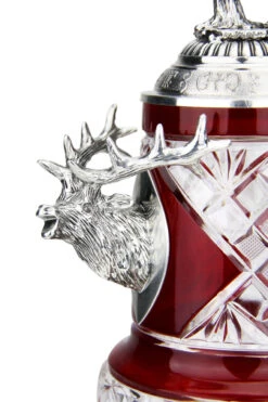 Lord Of Crystal Stag German Beer Stein Red | 3D Stag Lid -Zimmermann Shop Lord of Crystal Stag German Beer Stein Red 3D Stag Lid K6006RHH FNT Detail SM 65276.1558555969