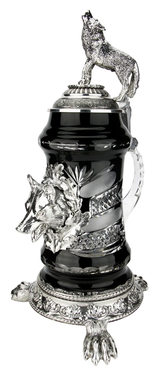 Lord Of Crystal Wolf German Beer Stein Black | 3D Howling Wolf Lid | Wolf Paw Feet 1 Lord Of Crystal Wolf German Beer Stein Black | 3D Howling Wolf Lid | Wolf Paw Feet