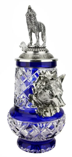Lord Of Crystal Wolf German Beer Stein Blue | 3D Howling Wolf Lid -Zimmermann Shop Lord of Crystal Wolf German Beer Stein Blue 3D Howling Wolf Lid K6006BLWW LA SM 00074.1679769941