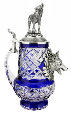 Lord Of Crystal Wolf German Beer Stein Blue | 3D Howling Wolf Lid -Zimmermann Shop Lord of Crystal Wolf German Beer Stein Blue 3D Howling Wolf Lid K6006BLWW LS SM 96956.1679769974