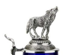 Lord Of Crystal Wolf German Beer Stein Blue | 3D Howling Wolf Lid -Zimmermann Shop Lord of Crystal Wolf German Beer Stein Blue 3D Howling Wolf Lid K6006BLWW Lid Detail SM 02025.1679769988