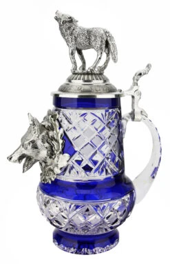 Lord Of Crystal Wolf German Beer Stein Blue | 3D Howling Wolf Lid -Zimmermann Shop Lord of Crystal Wolf German Beer Stein Blue 3D Howling Wolf Lid K6006BLWW RS SM 35426.1679769826