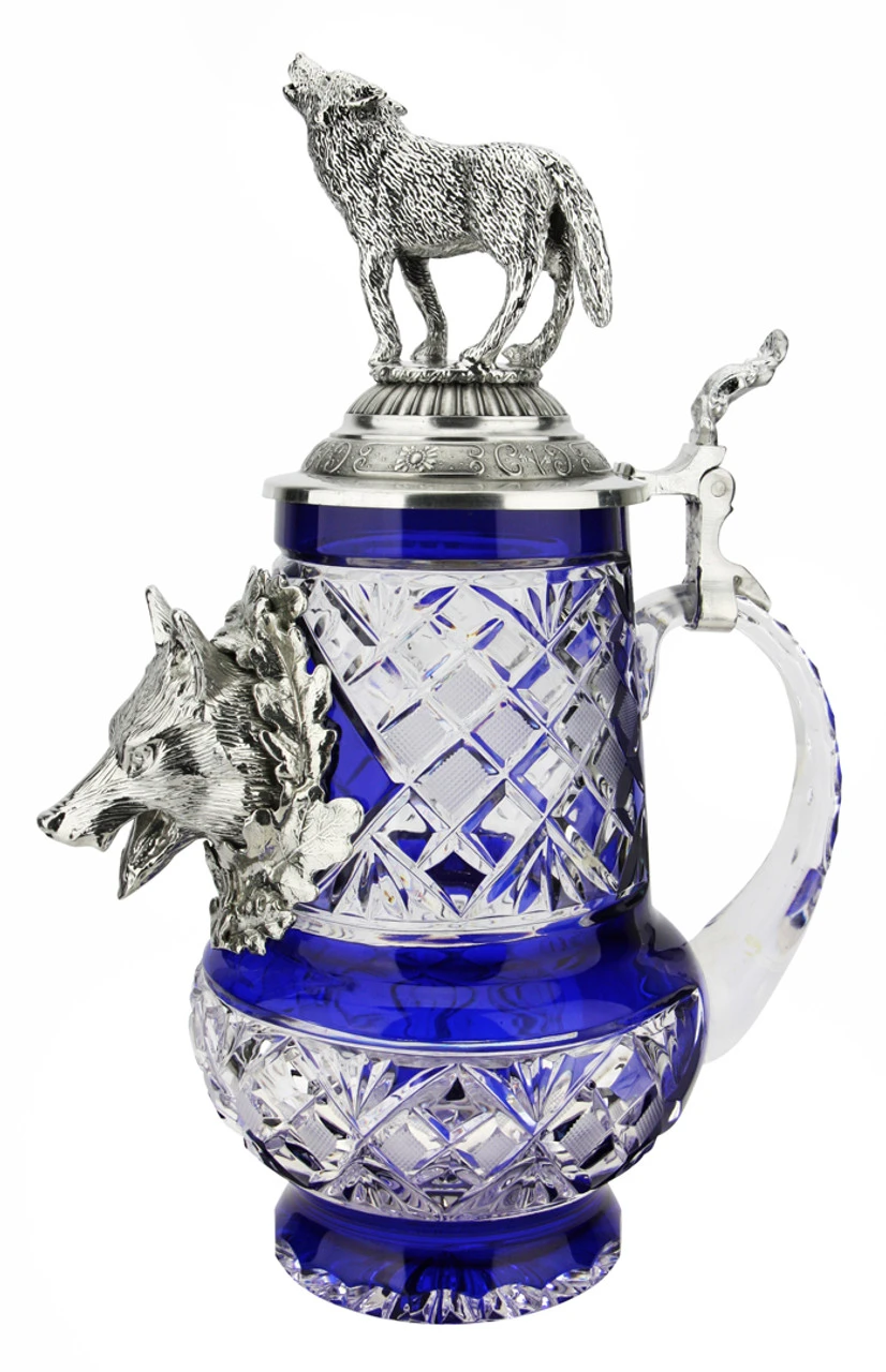 Lord Of Crystal Wolf German Beer Stein Blue | 3D Howling Wolf Lid - Image 9