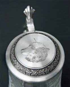 Timber Wolf Glass Beer Stein -Zimmermann Shop MC5914 Timber Wolf Glass Stein SM Lid 10466.1376592067