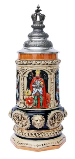 Medieval Holy Roman Emperor Beer Stein With Crown Lid -Zimmermann Shop Medieval Holy Roman Emperor Beer Stein KT1337BK FNT SM 30846.1401397939