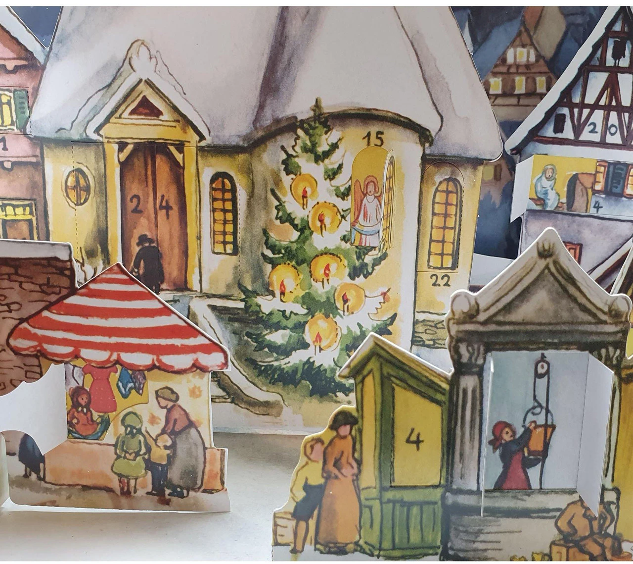 Moonlit Village Christmas Market 1955 Reproduction 3D German Advent Calendar - Image 3