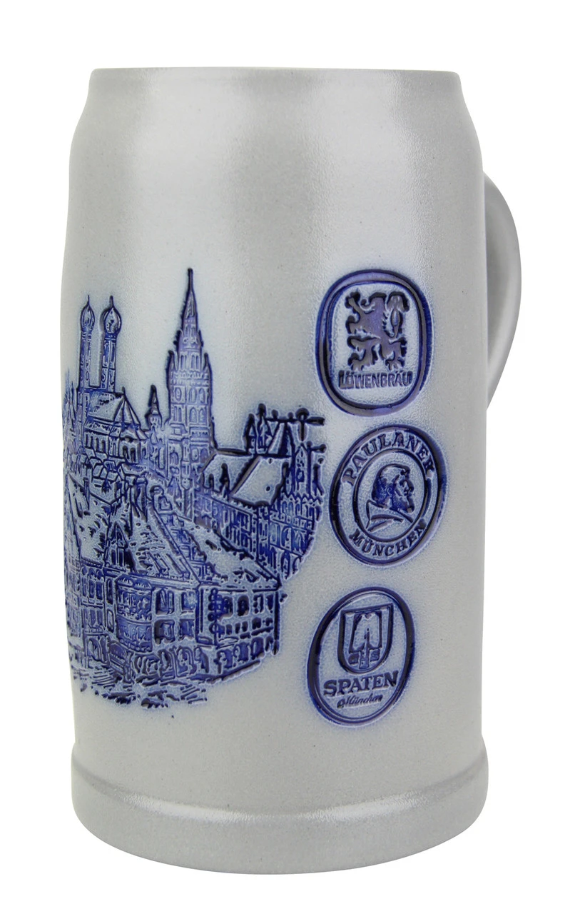 Munich Breweries 1 Liter Salt Glaze Stoneware Beer Mug - Image 3