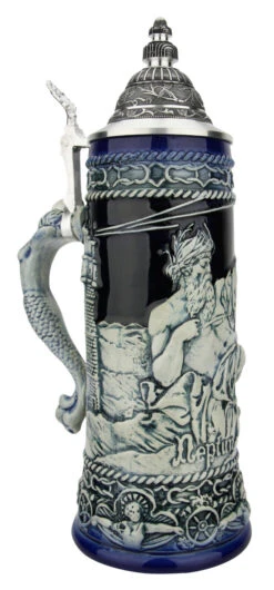 Neptune German Beer Stein With Mermaid Handle | Cobalt -Zimmermann Shop Neptune German Beer Stein with Mermaid Handle Cobalt T3121 LA SM 02950.1649791984