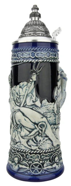 Neptune German Beer Stein With Mermaid Handle | Cobalt -Zimmermann Shop Neptune German Beer Stein with Mermaid Handle Cobalt T3121 RA SM 06317.1649792002