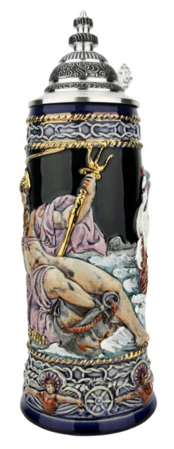 Neptune German Beer Stein With Mermaid Handle | Handpainted 11 Neptune German Beer Stein With Mermaid Handle | Handpainted -Zimmermann Shop Neptune German Beer Stein with Mermaid Handle Handpainted T3122 RA SM 68816.1649789850