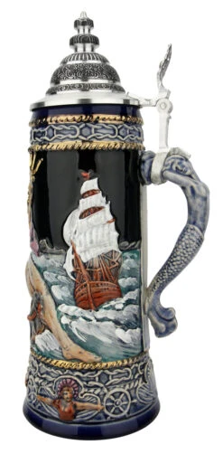 Neptune German Beer Stein With Mermaid Handle | Handpainted 10 Neptune German Beer Stein With Mermaid Handle | Handpainted -Zimmermann Shop Neptune German Beer Stein with Mermaid Handle Handpainted T3122 RS SM 20331.1649790031