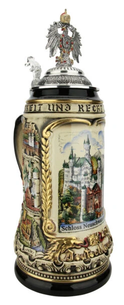 Neuschwanstein Castle German Beer Stein With Eagle Lid