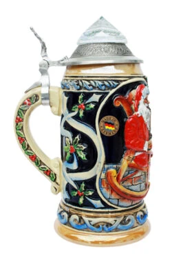 Santa Christmas Beer Stein With Faceted Crystal Lid -Zimmermann Shop Santa Beer Stein with Crystal Lid K042K LS SM 18893.1507300285