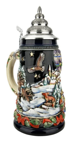Santa In Balloon German Christmas Beer Stein | Blue Finish -Zimmermann Shop Santa in Balloon German Christmas Beer Stein Blue Finish K049BL LA SM 58425.1653586537
