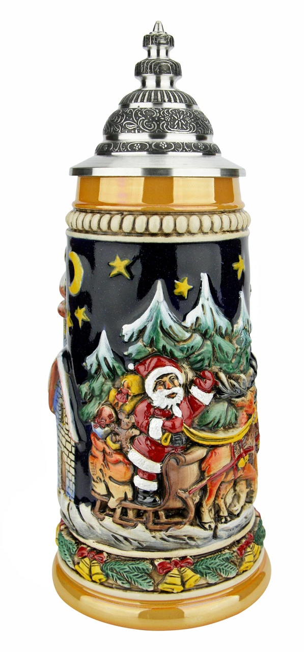 Santas Alpine Sleigh Ride Christmas German Beer Stein 1 Santas Alpine Sleigh Ride Christmas German Beer Stein