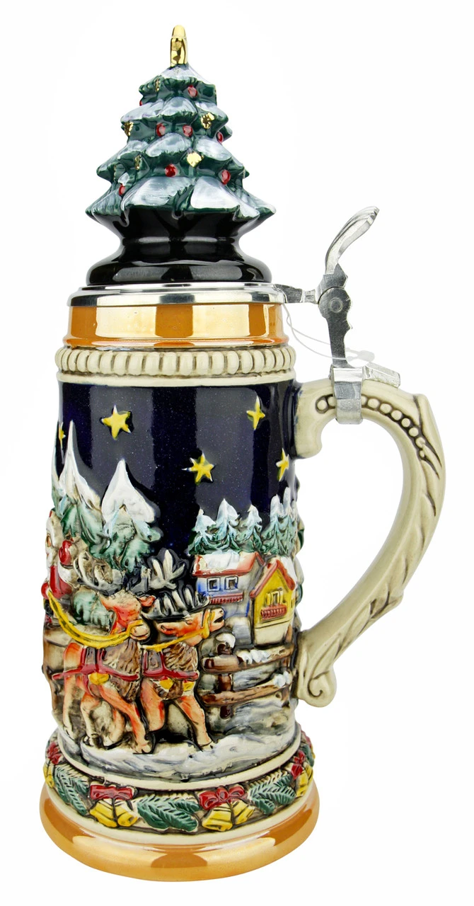 Santas Alpine Sleigh Ride German Beer Stein | Christmas Tree Lid - Image 5