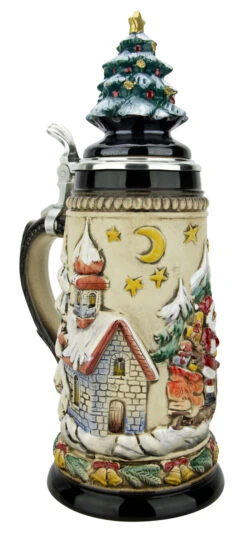 Santas Alpine Sleigh Ride German Beer Stein Rustic | Christmas Tree Lid -Zimmermann Shop Santas Alpine Sleigh Ride German Beer Stein Rustic Christmas Tree Lid ZB15309010 LA2 SM 04048.1694619885