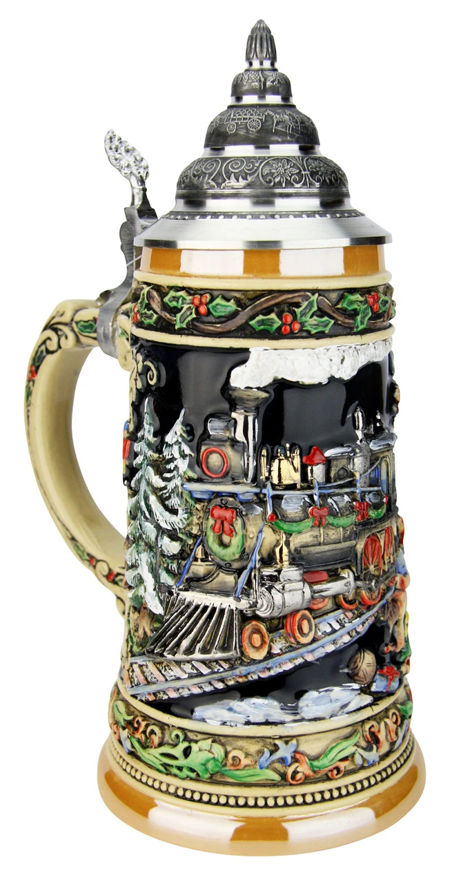 Santas Train German Christmas Beer Stein 1 Santas Train German Christmas Beer Stein