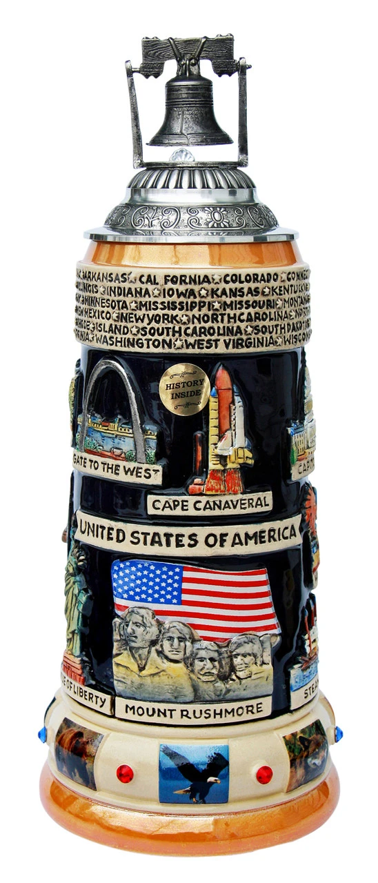 United States Panorama Beer Stein With Liberty Bell Lid 1 United States Panorama Beer Stein With Liberty Bell Lid