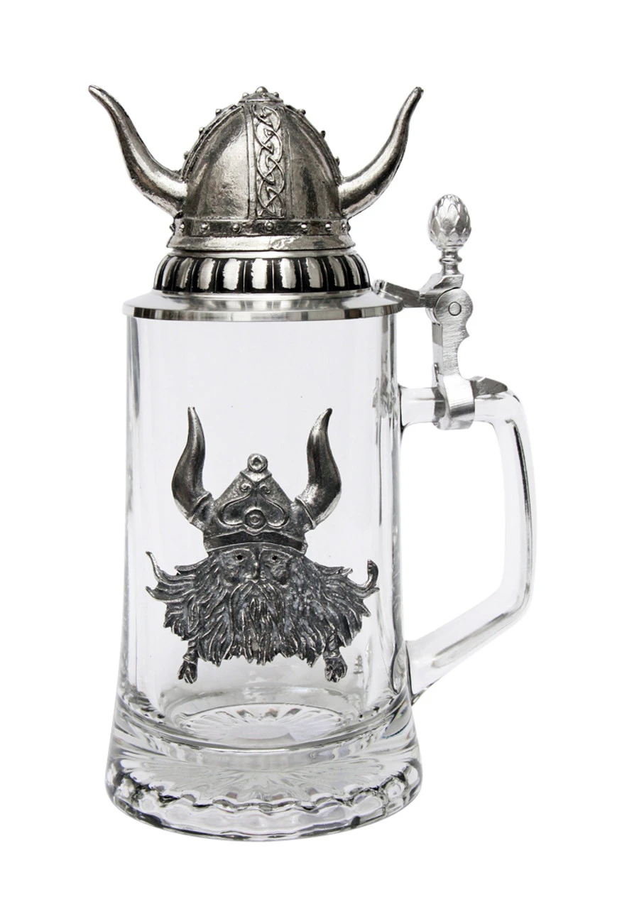 Viking Glass Beer Stein With Viking Helmet Lid